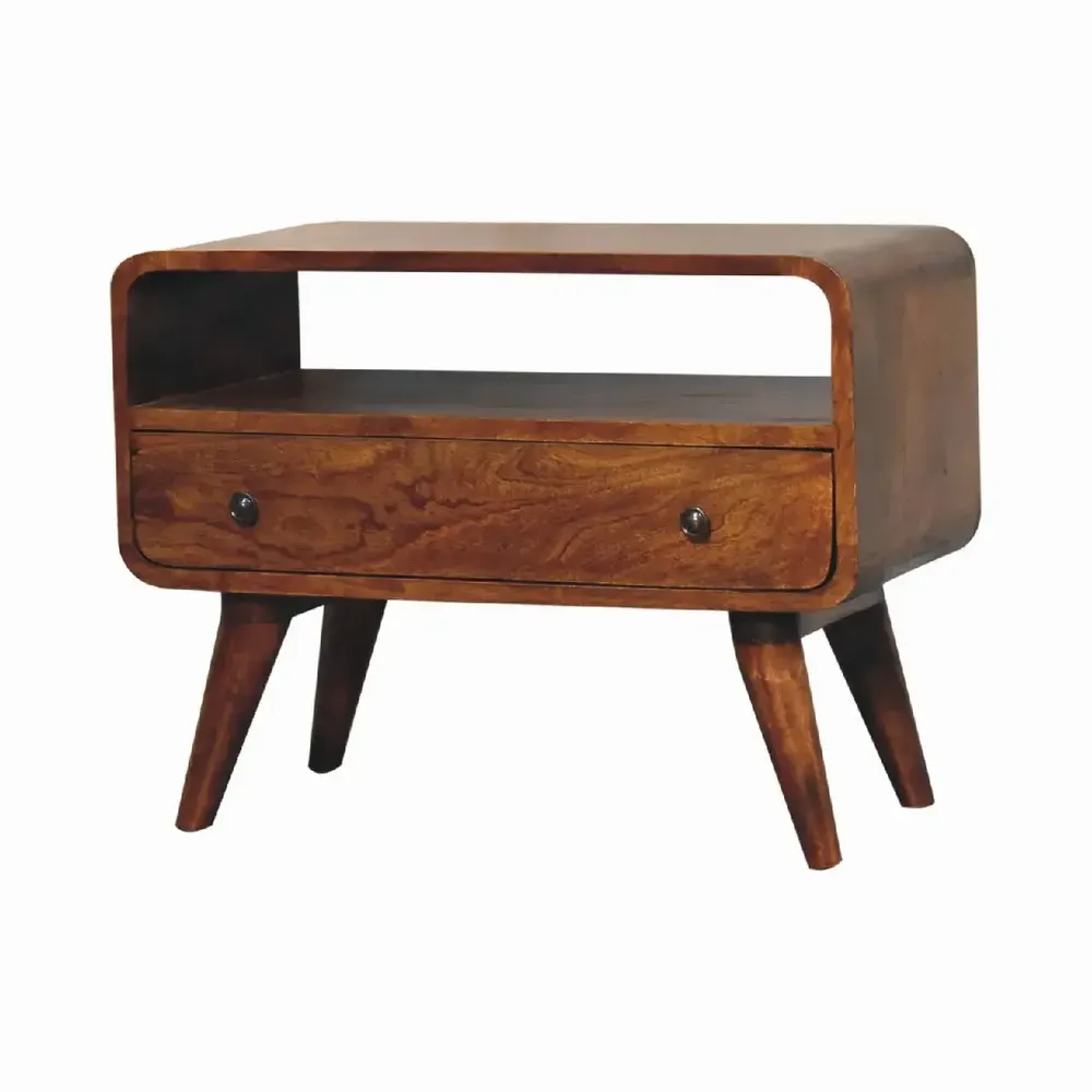 Meubles TV - Artisan Furniture en bois massif Mini Commodenut Courbé Meuble TV, 1 Tiroir, 1 Niche ouverte, Marron Foncé - ARTISAN FURNITURE