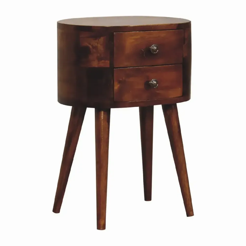 Night tables - Artisan Furniture Solid Wood Mini Chestnut Rounded Nightstand Table, 2 Drawers, Dark Brown - ARTISAN FURNITURE