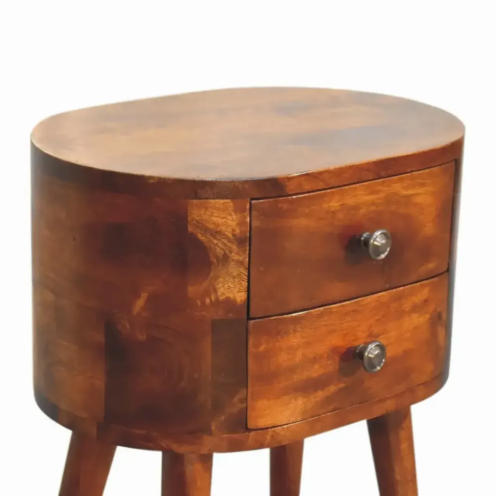Night tables - Artisan Furniture Solid Wood Mini Chestnut Rounded Nightstand Table, 2 Drawers, Dark Brown - ARTISAN FURNITURE