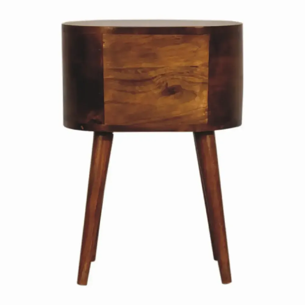Night tables - Artisan Furniture Solid Wood Mini Chestnut Rounded Nightstand Table, 2 Drawers, Dark Brown - ARTISAN FURNITURE
