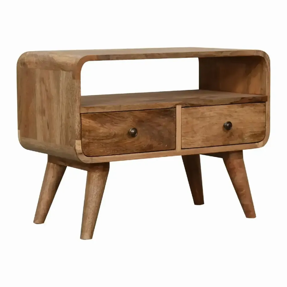 TV stands - Artisan Furniture Solid Wood Mini Curved Oak-ish Media Unit, 2 Drawers and Open Slot, Brown - ARTISAN FURNITURE