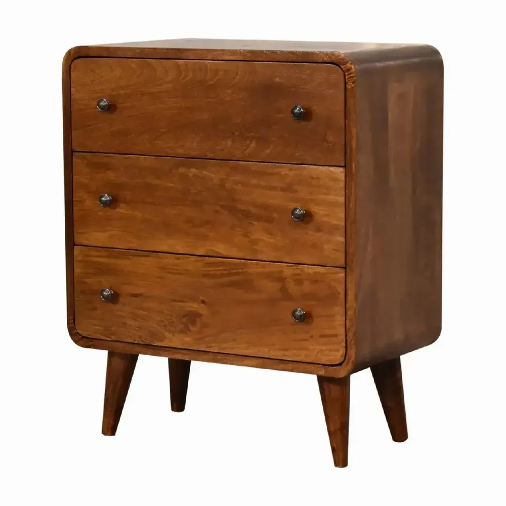 Chests of drawers - Artisan Furniture Solid Wood Mini Curved Chestnut Chest, 3 Drawers, Dark Brown - ARTISAN FURNITURE