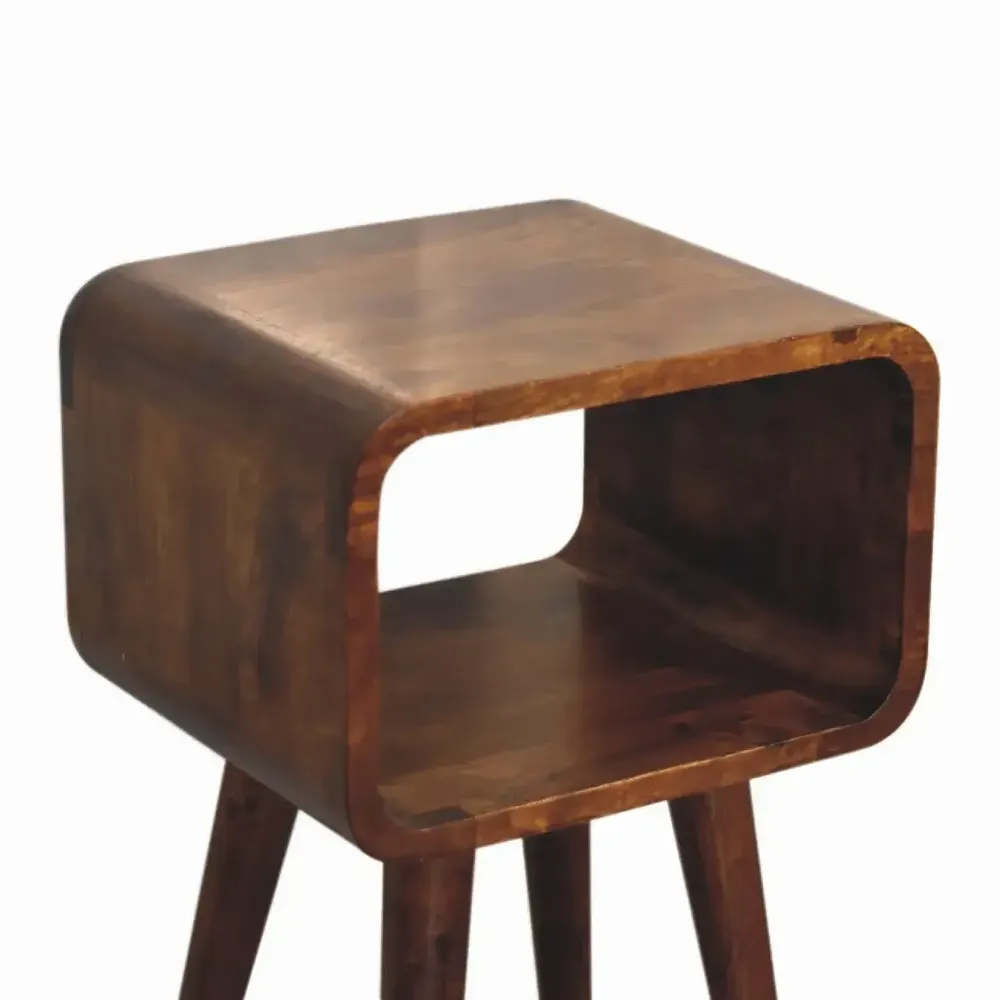 Tables de nuit - Artisan Furniture en bois massif Mini Courbé Commodenut Table de chevet, Ouvert Étagère, Marron Foncé - ARTISAN FURNITURE