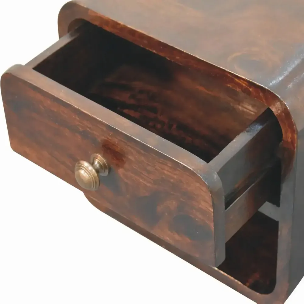 Night tables - Artisan Furniture Solid Wood Mini Curved California Walnut Wall Mounted Nightstand with Open Slot, 1 Drawer, Dark Brown - ARTISAN FURNITURE