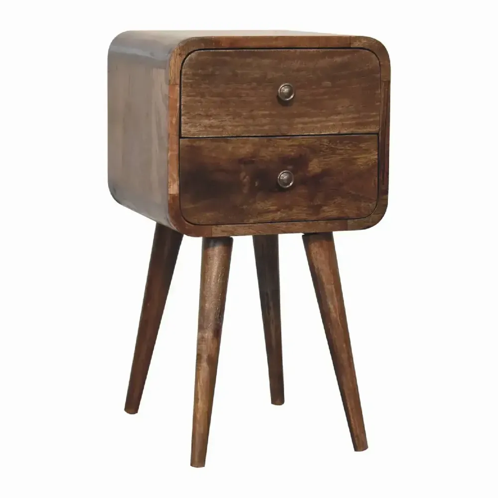 Night tables - Artisan Furniture Solid Wood Mini Curved Grey Washed Nightstand, 2 Drawers, Brown - ARTISAN FURNITURE