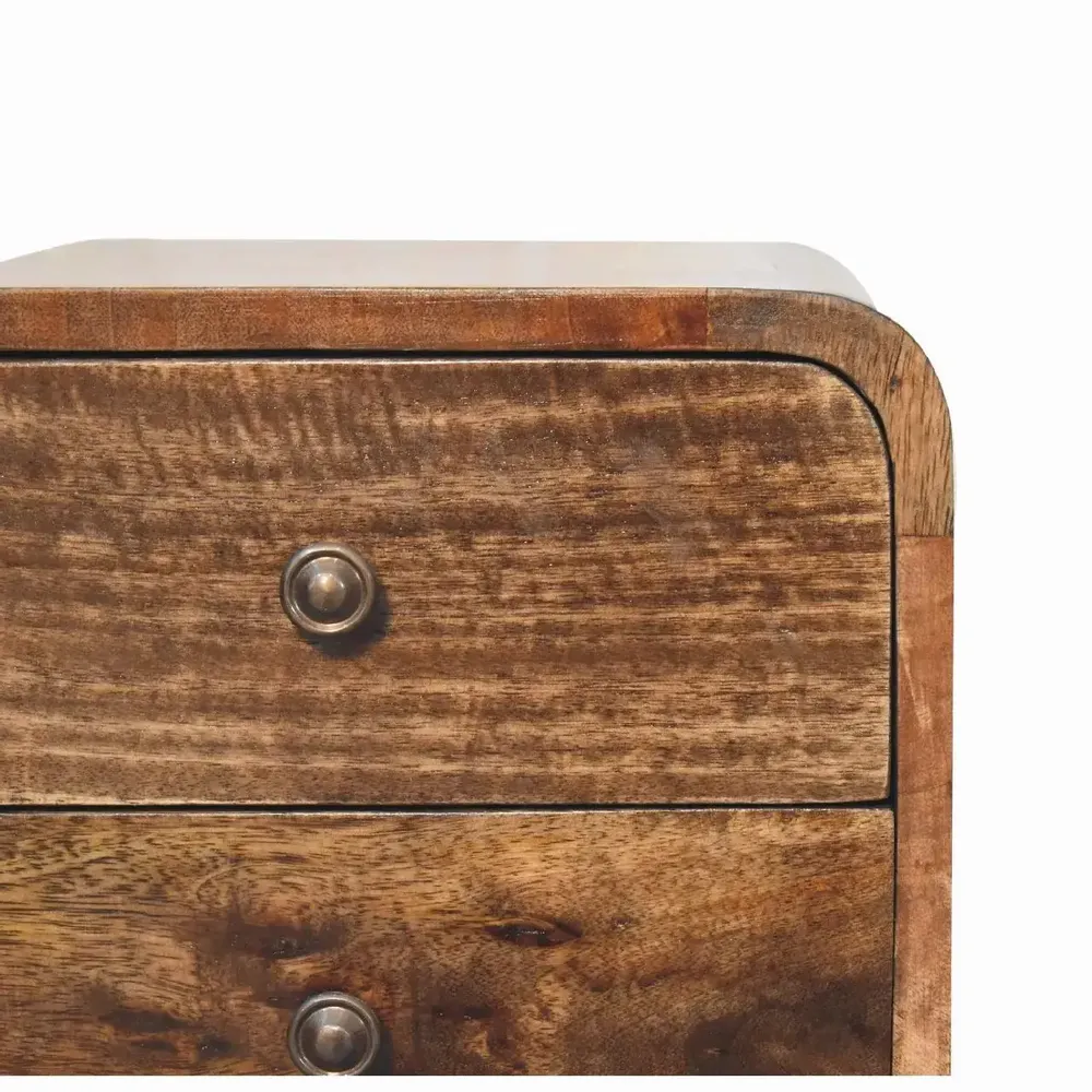 Night tables - Artisan Furniture Solid Wood Mini Curved Grey Washed Nightstand, 2 Drawers, Brown - ARTISAN FURNITURE