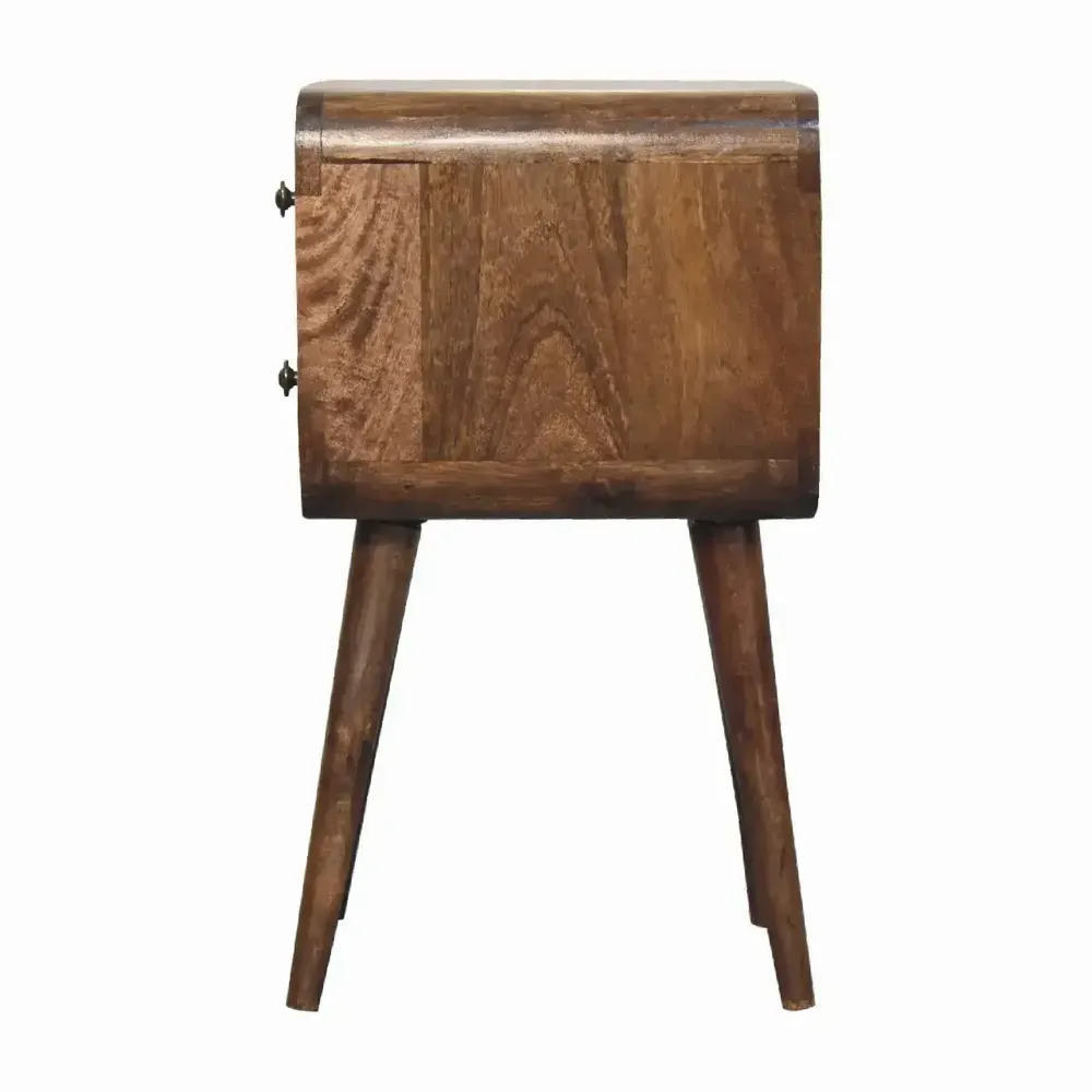 Night tables - Artisan Furniture Solid Wood Mini Curved Grey Washed Nightstand, 2 Drawers, Brown - ARTISAN FURNITURE