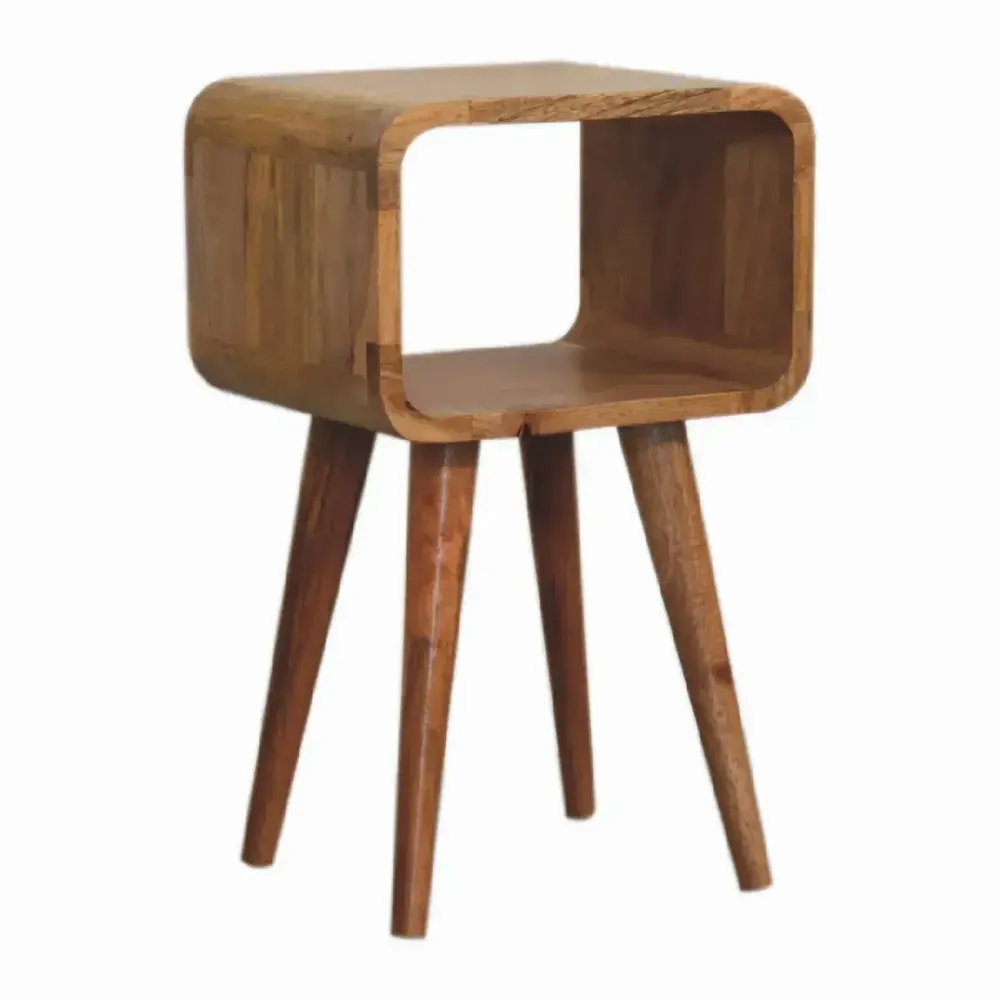 Night tables - Artisan Furniture Solid Wood Mini Curved Open Nightstand, Open Slot, Light Brown - ARTISAN FURNITURE