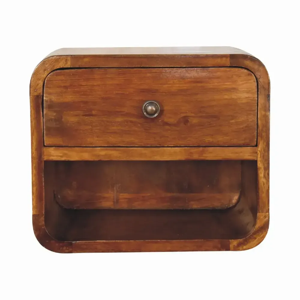 Night tables - Artisan Furniture Solid Wood Mini Curve Floating Nightstand, 1 Drawer and Open Slot, Dark Brown - ARTISAN FURNITURE