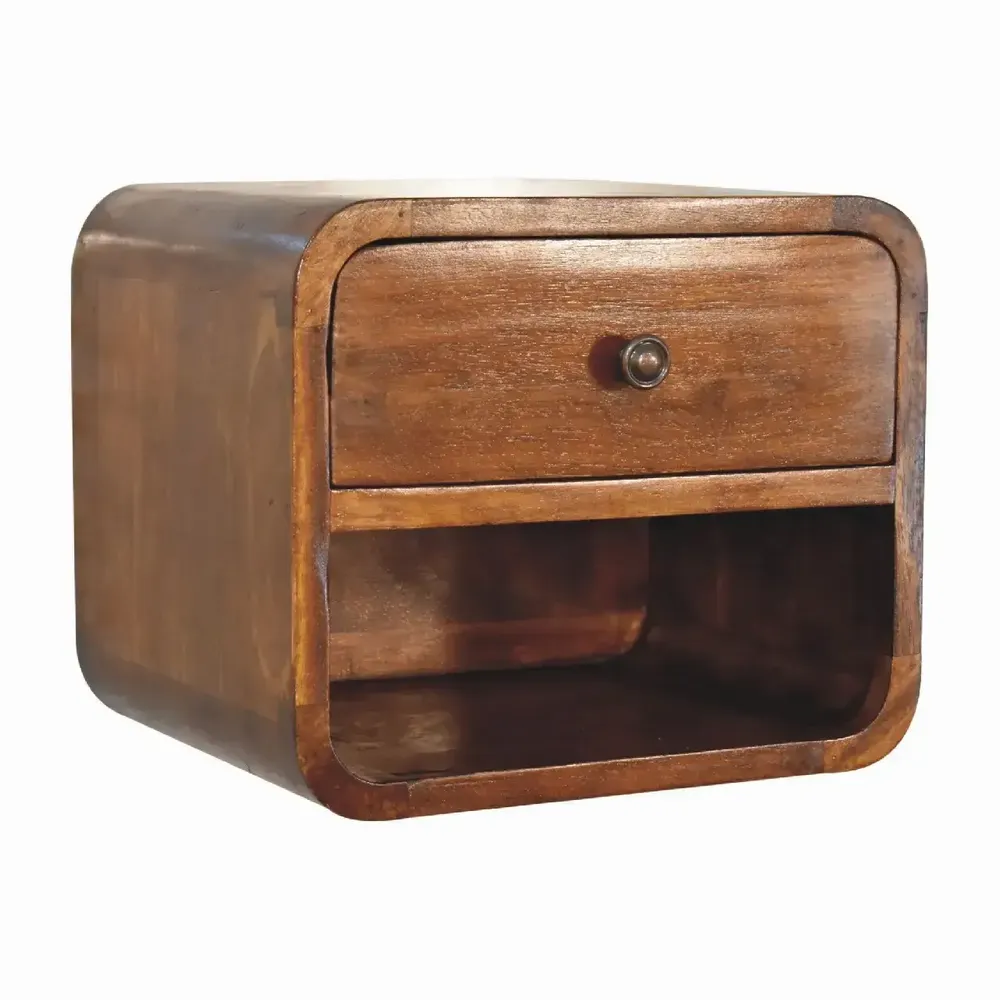 Night tables - Artisan Furniture Solid Wood Mini Curve Floating Nightstand, 1 Drawer and Open Slot, Dark Brown - ARTISAN FURNITURE