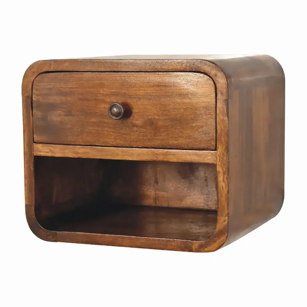 Night tables - Artisan Furniture Solid Wood Mini Curve Floating Nightstand, 1 Drawer and Open Slot, Dark Brown - ARTISAN FURNITURE