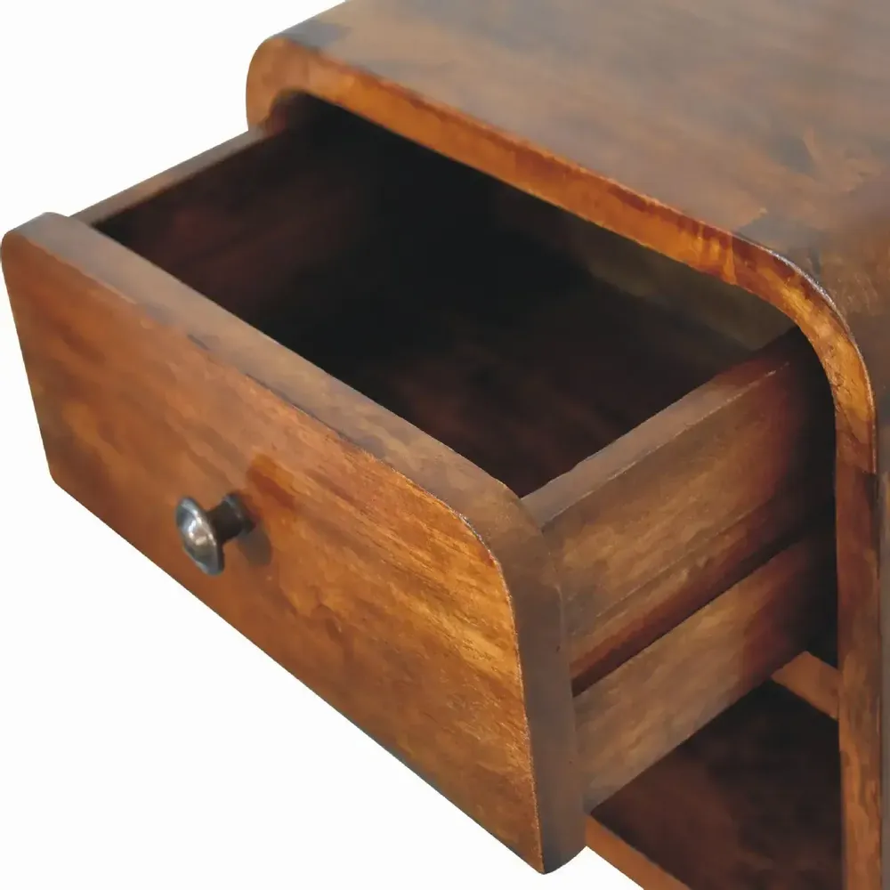 Night tables - Artisan Furniture Solid Wood Mini Curve Floating Nightstand, 1 Drawer and Open Slot, Dark Brown - ARTISAN FURNITURE