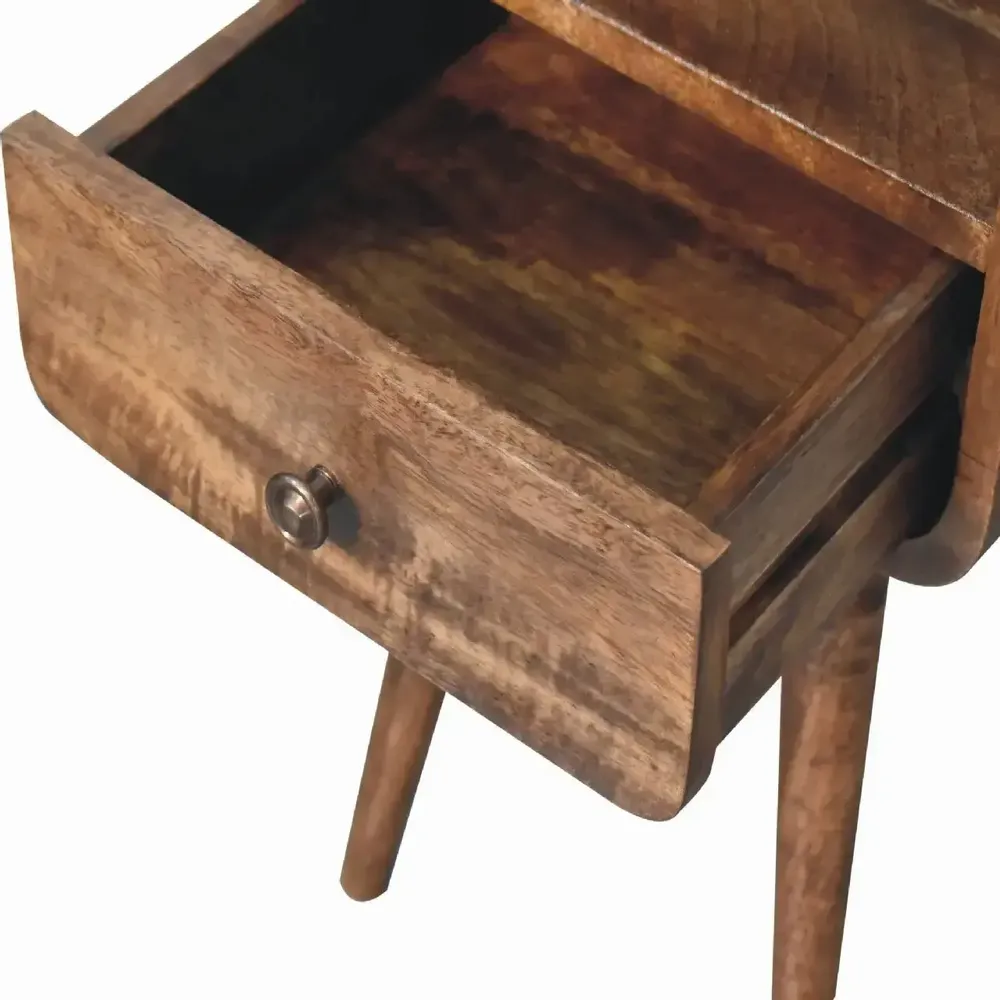 Night tables - Artisan Furniture Solid Wood Mini Grey Wash Curve Open Nightstand, 1 Drawer and Open Slot, Grey - ARTISAN FURNITURE