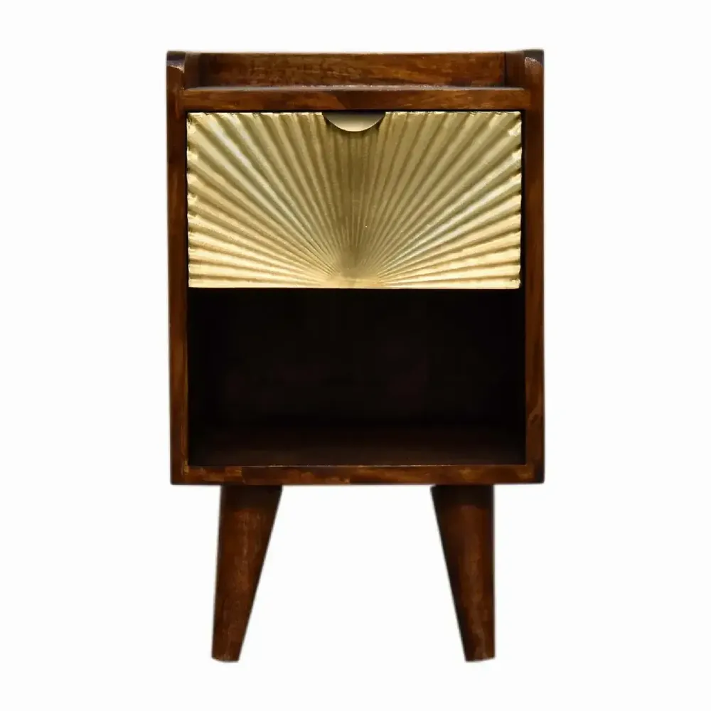 Night tables - Artisan Furniture Solid Wood Mini Manila Gold Nightstand, 1 Drawer and Open Slot, Dark Brown - ARTISAN FURNITURE