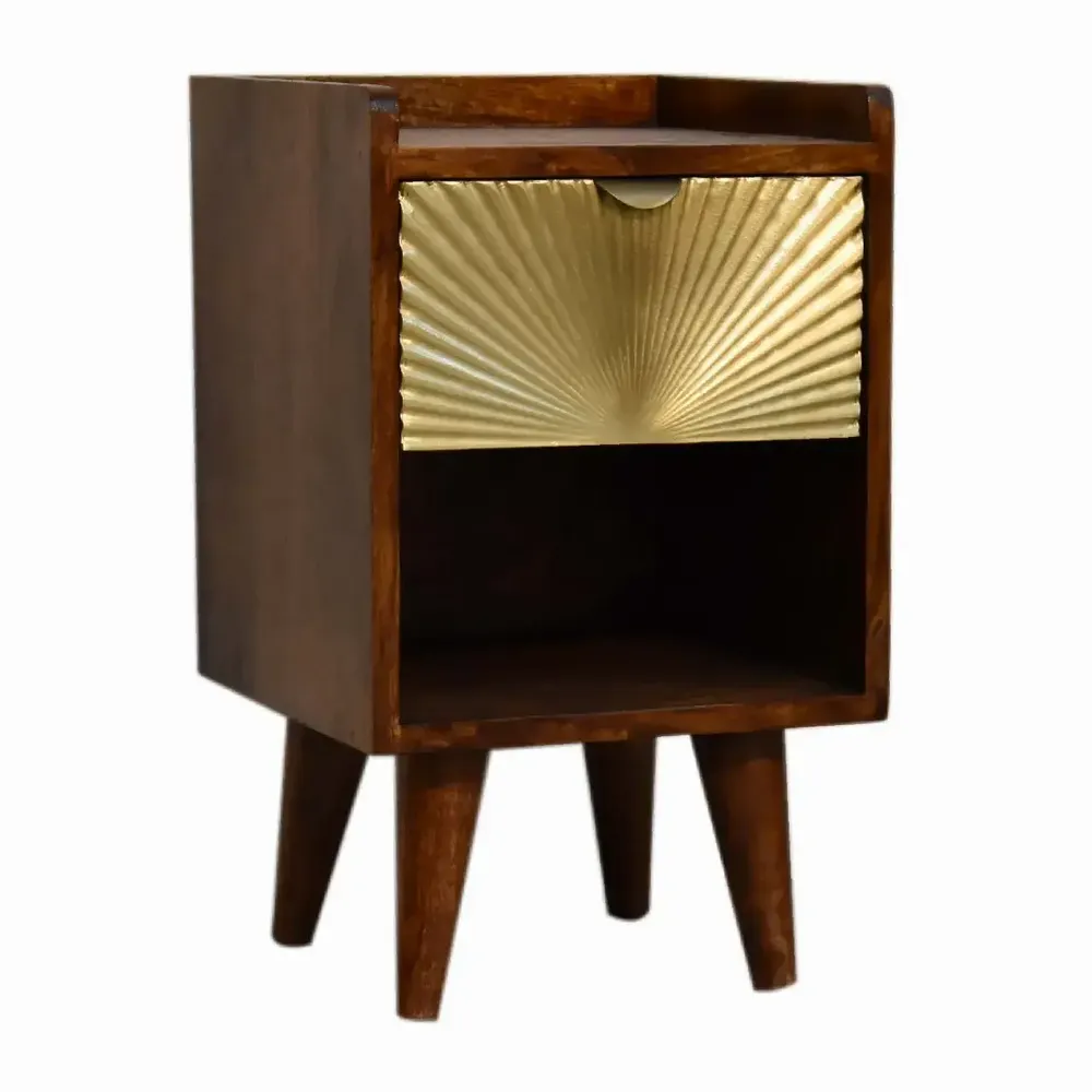 Night tables - Artisan Furniture Solid Wood Mini Manila Gold Nightstand, 1 Drawer and Open Slot, Dark Brown - ARTISAN FURNITURE