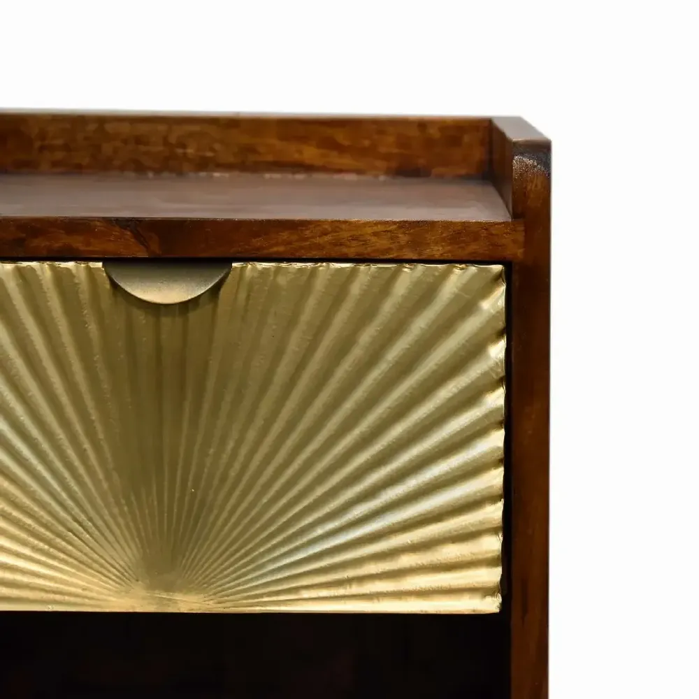 Night tables - Artisan Furniture Solid Wood Mini Manila Gold Nightstand, 1 Drawer and Open Slot, Dark Brown - ARTISAN FURNITURE