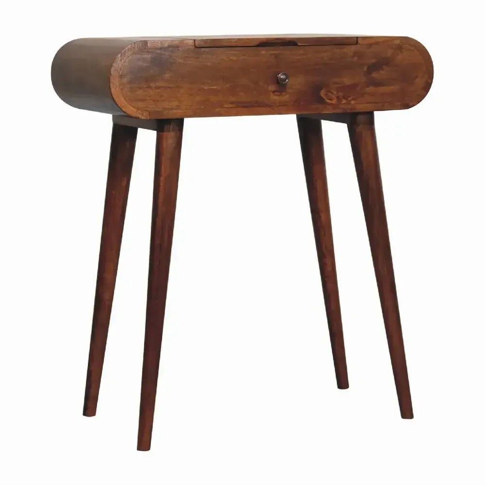 Autres tables  - Artisan Furniture en bois massif Mini Rond Commodenut coiffeuse pliante, 4 Rangement Compartments avec Miroir, Marron Foncé - ARTISAN FURNITURE