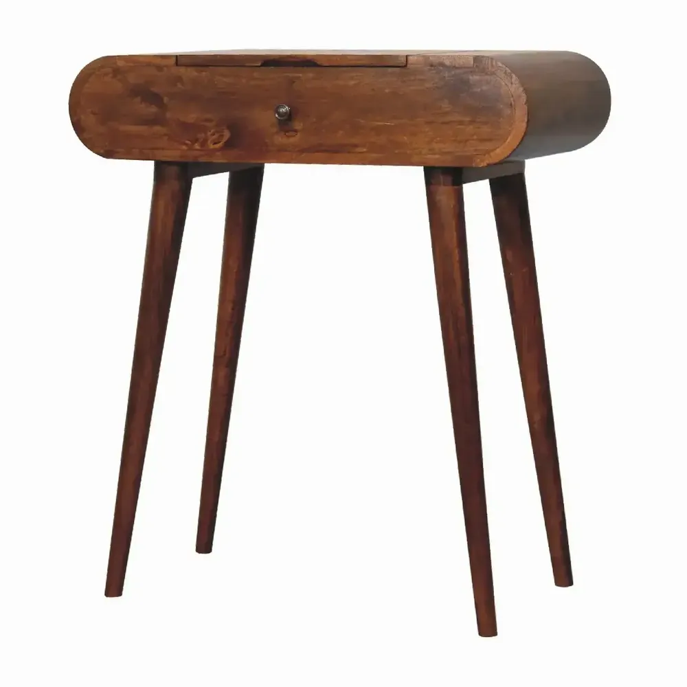 Autres tables  - Artisan Furniture en bois massif Mini Rond Commodenut coiffeuse pliante, 4 Rangement Compartments avec Miroir, Marron Foncé - ARTISAN FURNITURE
