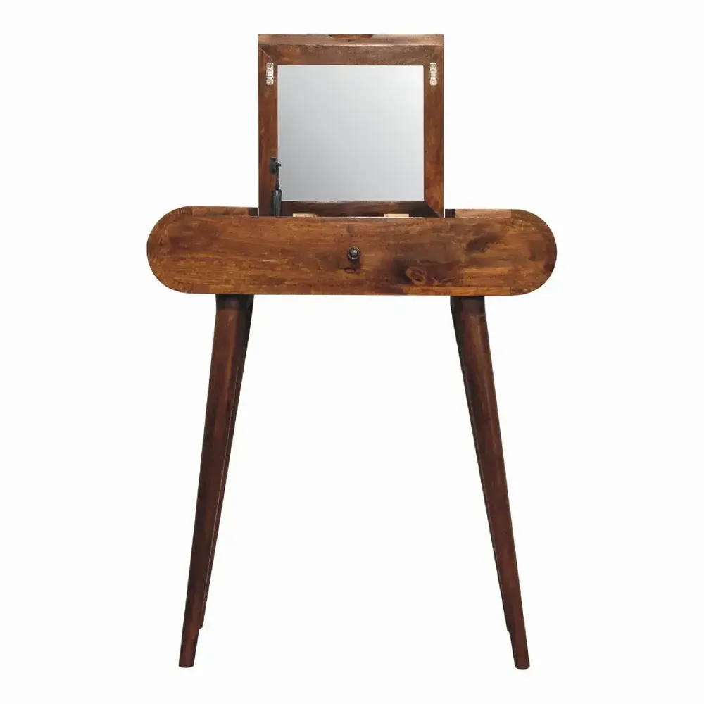 Autres tables  - Artisan Furniture en bois massif Mini Rond Commodenut coiffeuse pliante, 4 Rangement Compartments avec Miroir, Marron Foncé - ARTISAN FURNITURE