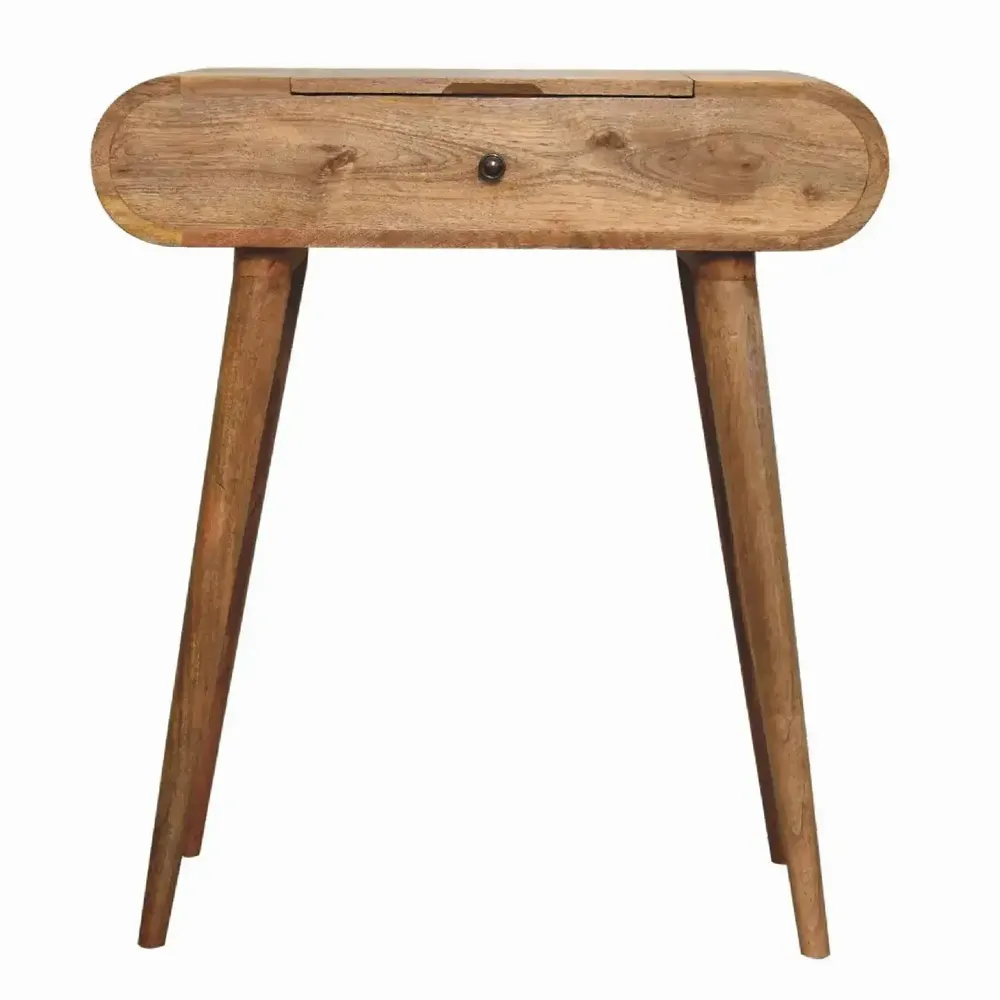 Autres tables  - Artisan Furniture en bois massif Mini Rond Dressing Table, 1 Tiroir avec Rangement Compartments, Pieds nordiques, Chêne clair, Marron - ARTISAN FURNITURE