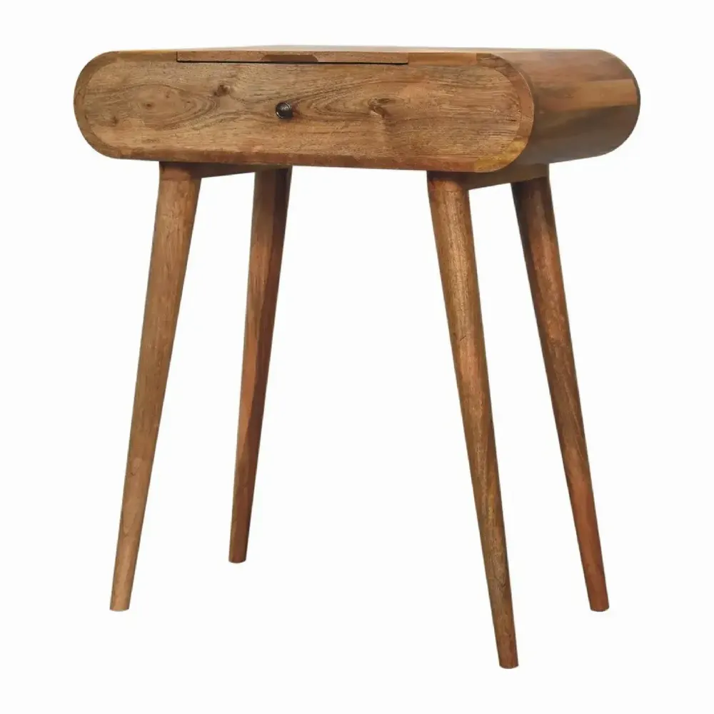 Autres tables  - Artisan Furniture en bois massif Mini Rond Dressing Table, 1 Tiroir avec Rangement Compartments, Pieds nordiques, Chêne clair, Marron - ARTISAN FURNITURE