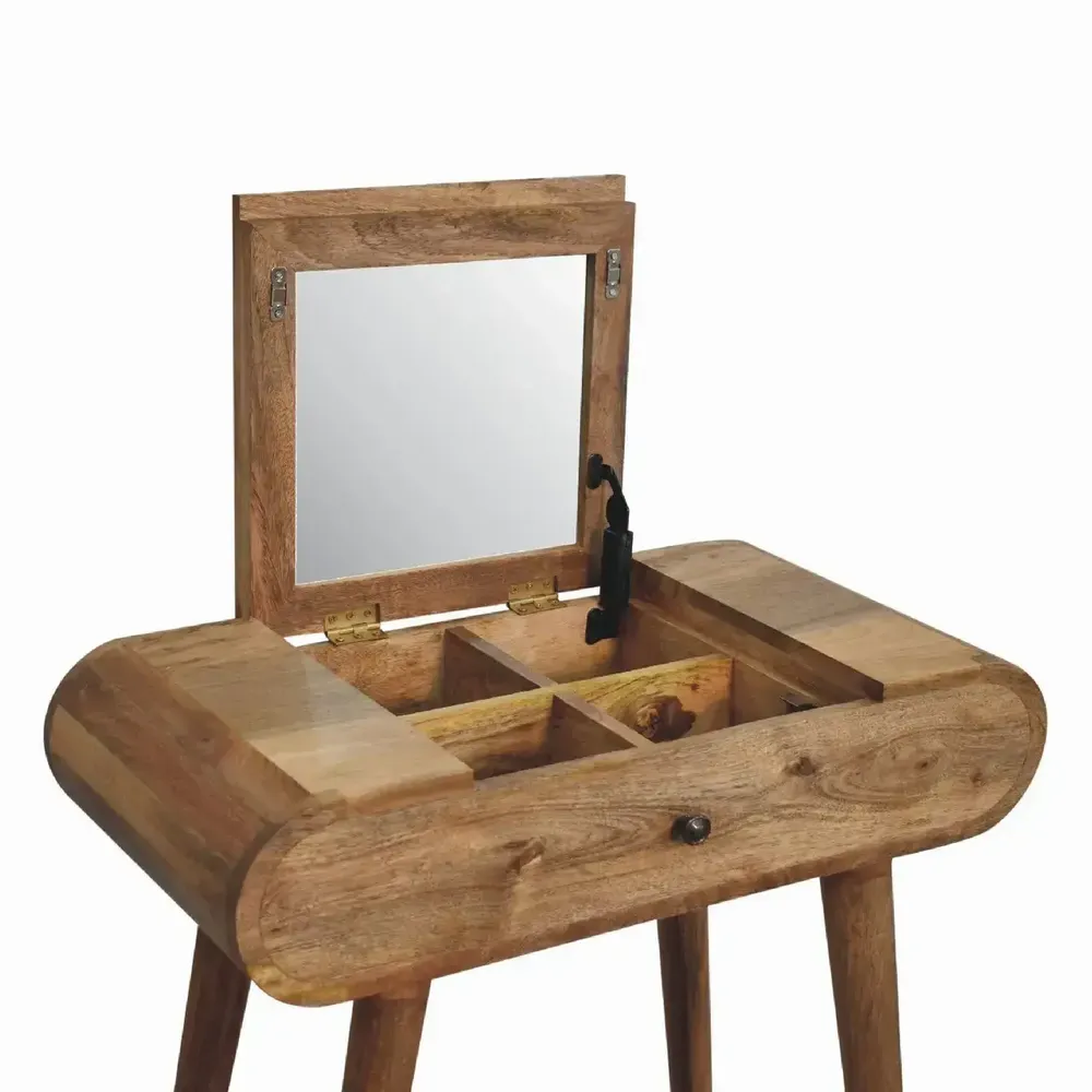 Autres tables  - Artisan Furniture en bois massif Mini Rond Dressing Table, 1 Tiroir avec Rangement Compartments, Pieds nordiques, Chêne clair, Marron - ARTISAN FURNITURE