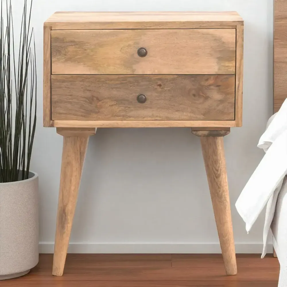 Night tables - Artisan Furniture Solid Wood Modern Nightstand, 2 Drawers, Nordic Legs, Oak-ish, Brown - ARTISAN FURNITURE
