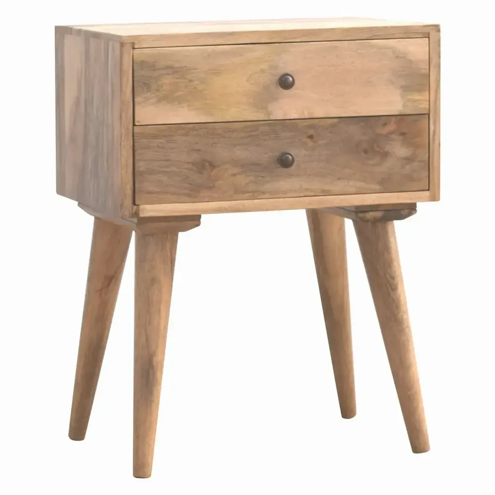 Night tables - Artisan Furniture Solid Wood Modern Nightstand, 2 Drawers, Nordic Legs, Oak-ish, Brown - ARTISAN FURNITURE