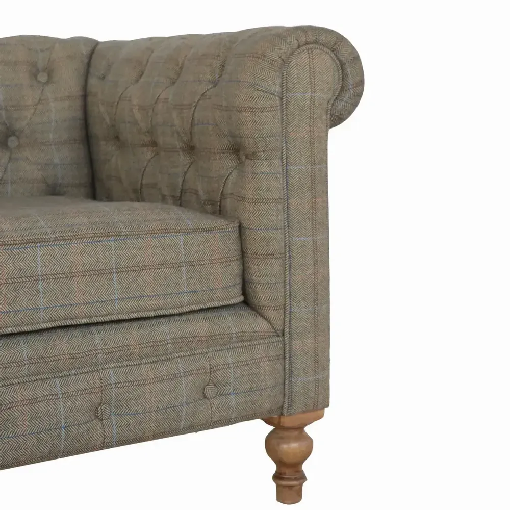 Sofas - Artisan Furniture Solid Wood Multi Tweed 2 Seat Chesterfield, Upholstered, Grey and Brown - ARTISAN FURNITURE