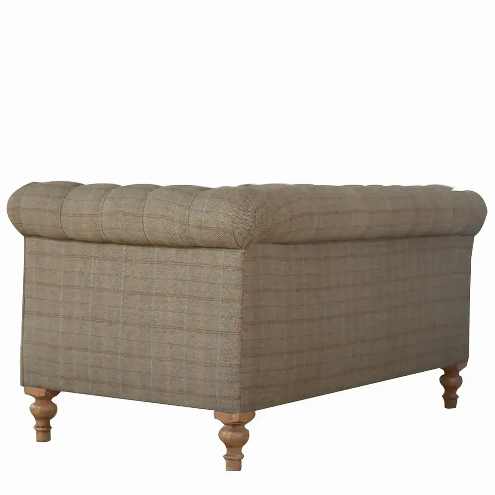 Sofas - Artisan Furniture Solid Wood Multi Tweed 2 Seat Chesterfield, Upholstered, Grey and Brown - ARTISAN FURNITURE