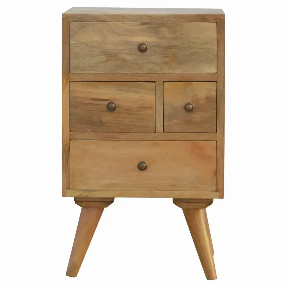 Night tables - Artisan Furniture Solid Wood Wall Mounted Rounded Nightstand, 4 Drawers, Light Brown - ARTISAN FURNITURE
