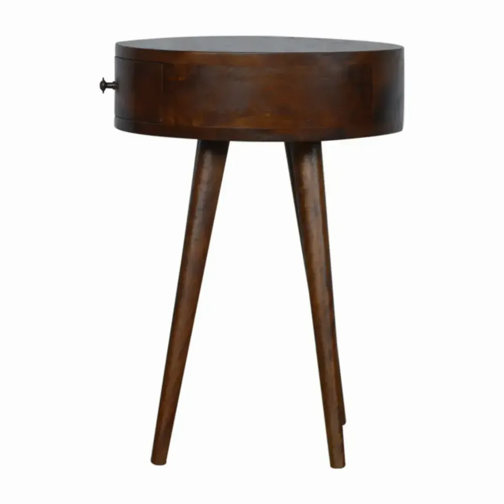 Tables de nuit - Artisan Furniture en bois massif Nordique Commodenut Circulaire Table de chevet, 1 Tiroir, Marron Foncé - ARTISAN FURNITURE