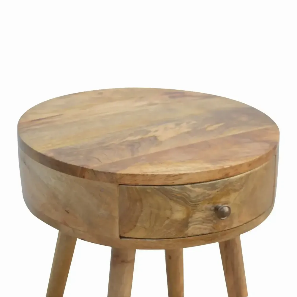 Night tables - Artisan Furniture Solid Wood Nordic Circular Shaped Nightstand, 1 Drawer, Beige - ARTISAN FURNITURE