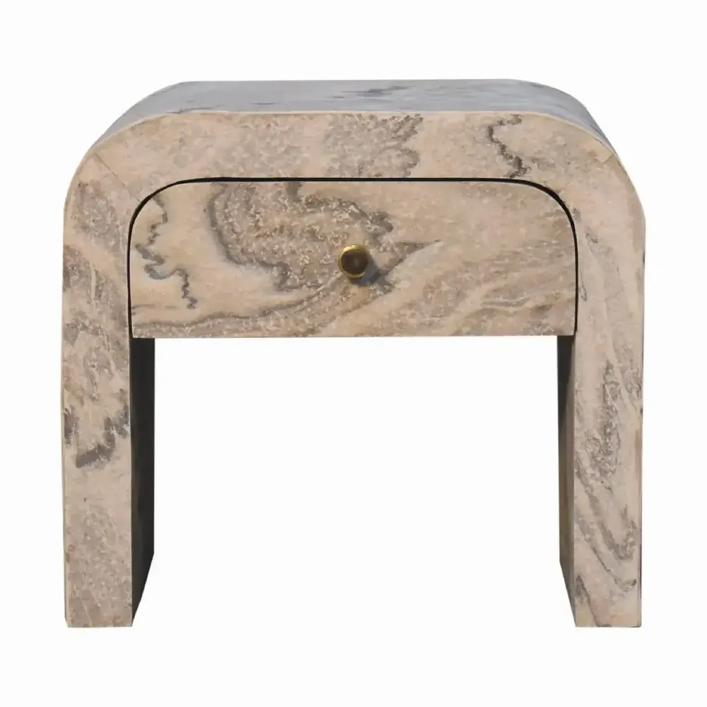 Tables de nuit - Artisan Furniture en bois massif Nouveau Table de chevet, 1 Tiroir, Laminated Marble Effect-White - ARTISAN FURNITURE