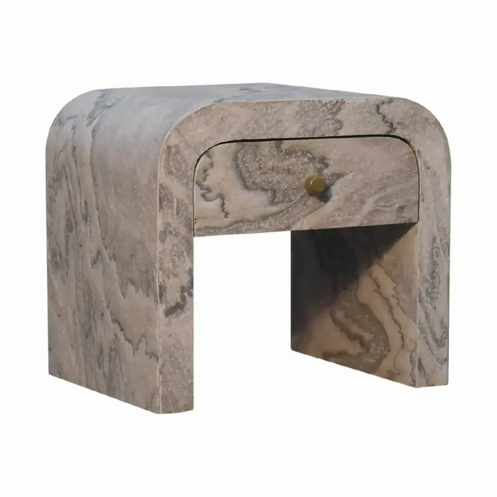Tables de nuit - Artisan Furniture en bois massif Nouveau Table de chevet, 1 Tiroir, Laminated Marble Effect-White - ARTISAN FURNITURE