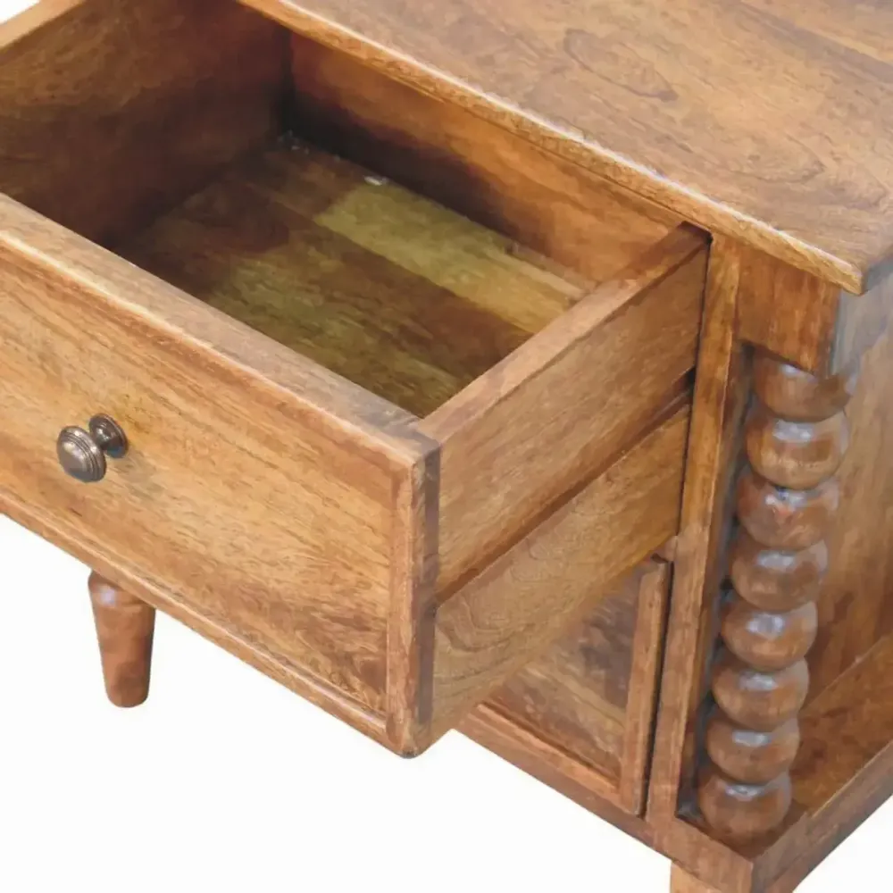 Tables de nuit - Artisan Furniture en bois massif Pied tourné Chêne Ambré Table de chevet, 2 Tiroirs, Marron - ARTISAN FURNITURE