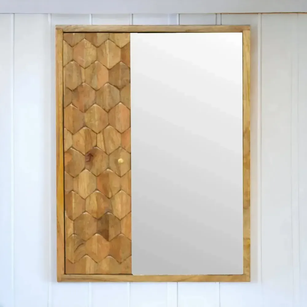 Sideboards - Artisan Furniture Solid Wood Pineapple Carved Mirror Cabinet, Beige - ARTISAN FURNITURE