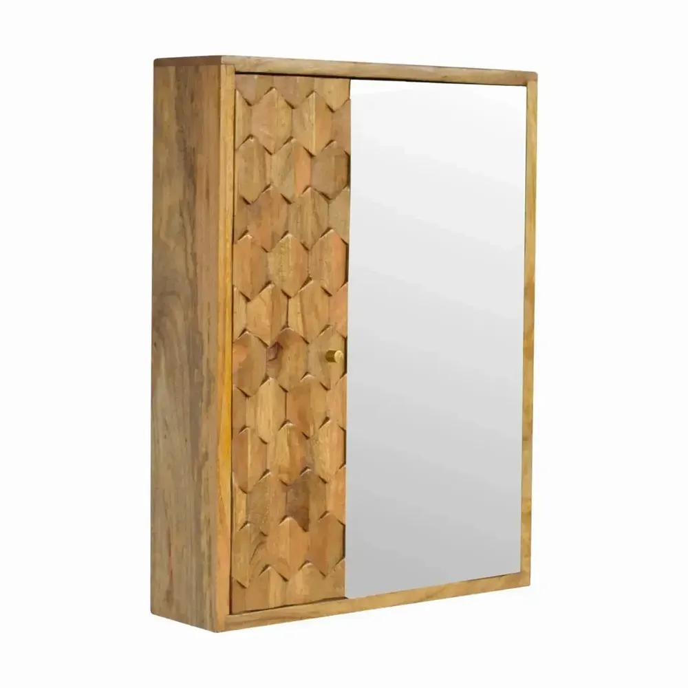 Sideboards - Artisan Furniture Solid Wood Pineapple Carved Mirror Cabinet, Beige - ARTISAN FURNITURE