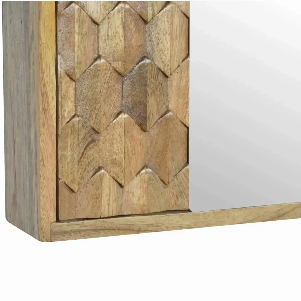 Sideboards - Artisan Furniture Solid Wood Pineapple Carved Mirror Cabinet, Beige - ARTISAN FURNITURE