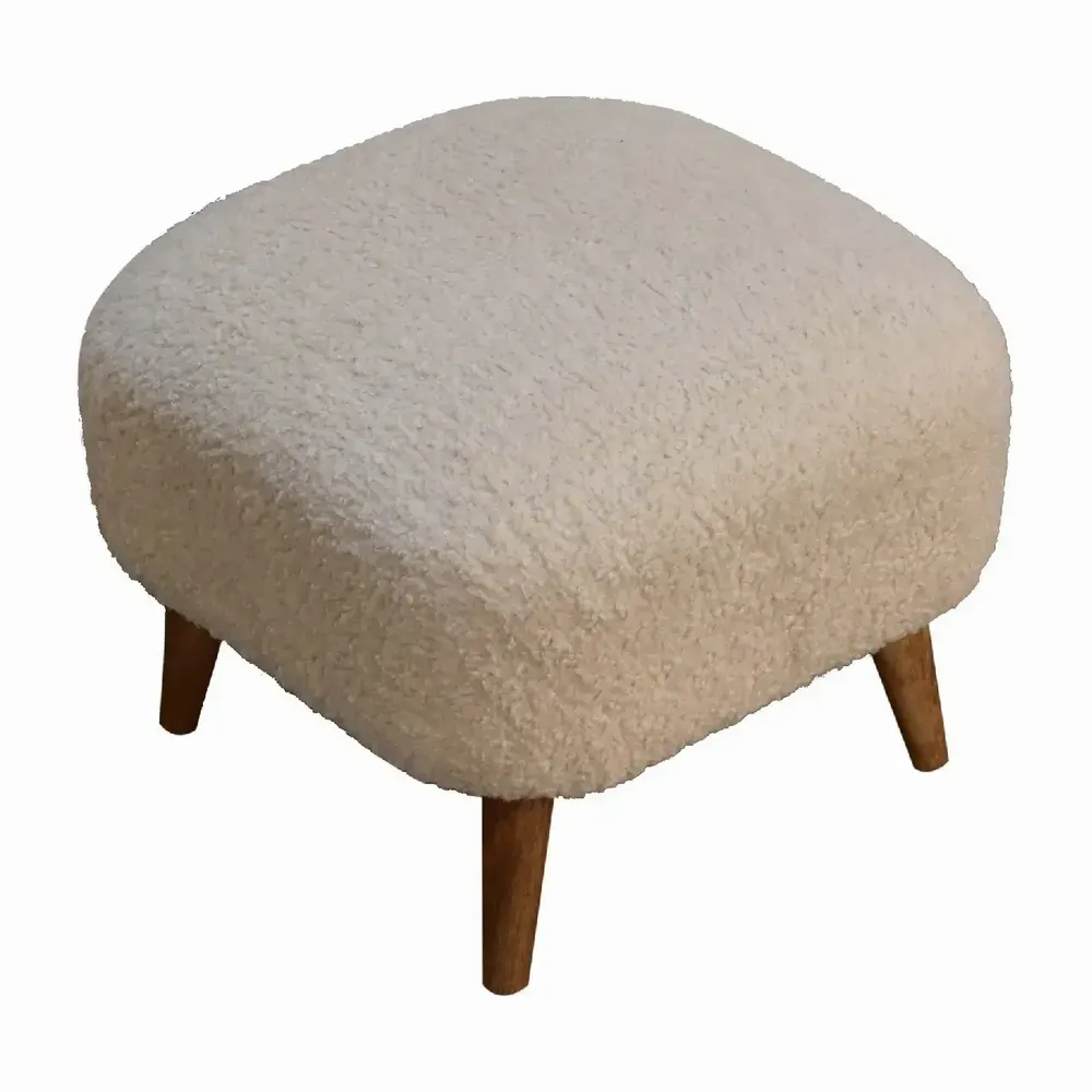 Poufs - Artisan Furniture en bois massif Rembourré Boucle Cream Square Repose-pieds, Marron et Cream - ARTISAN FURNITURE