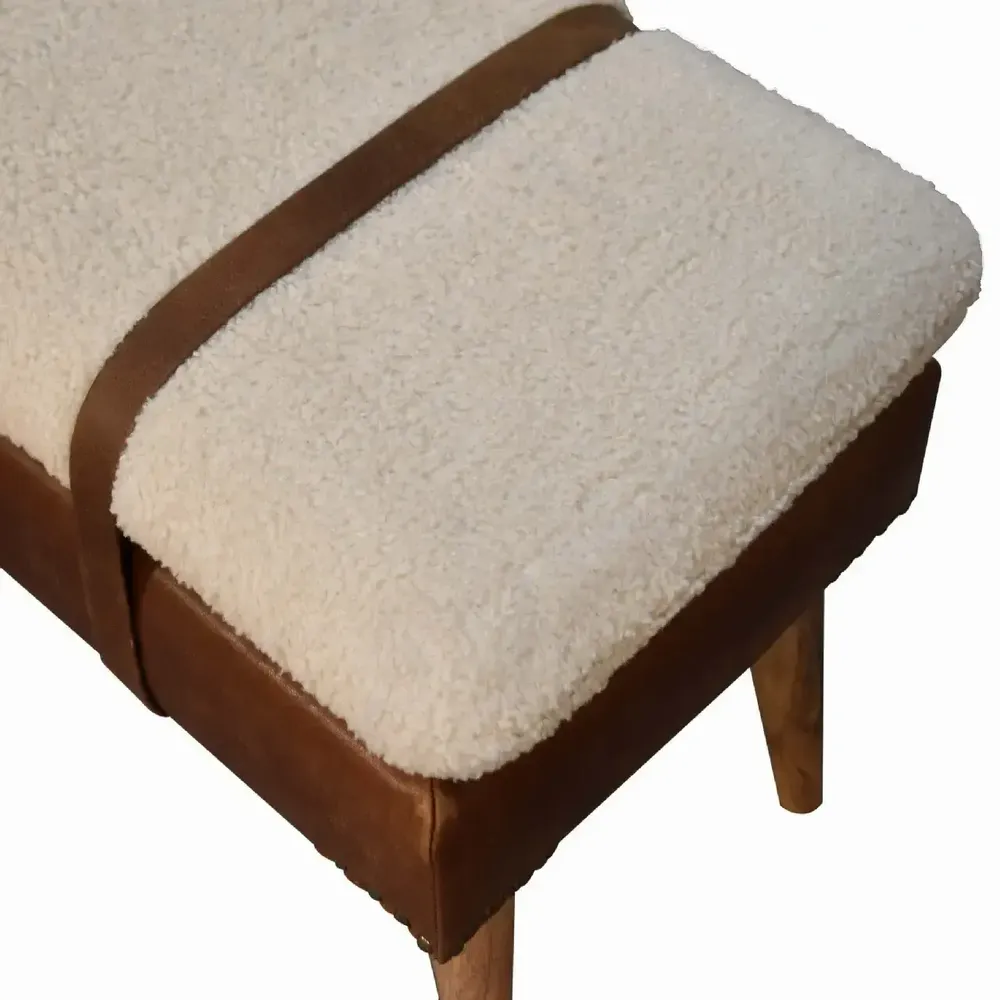Bancs - Artisan Furniture en bois massif Rembourré Bouclé Buffalo Hide Leather Banc, Beige - ARTISAN FURNITURE