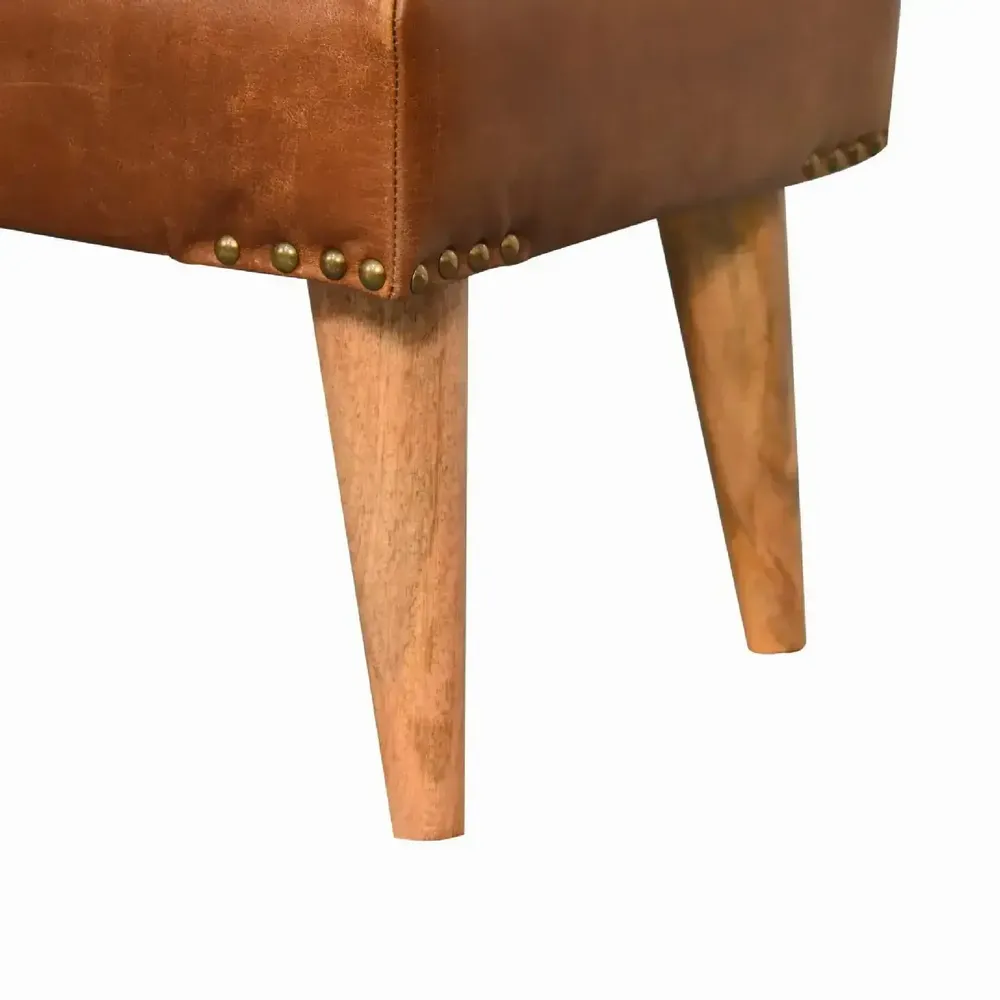 Bancs - Artisan Furniture en bois massif Rembourré Bouclé Buffalo Hide Leather Banc, Beige - ARTISAN FURNITURE