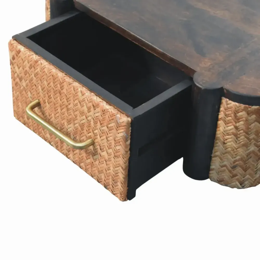 Night tables - Artisan Furniture Solid Wood Rattan Curve Wall-Mounted Drawer, 1 Drawer, Dark Brown - ARTISAN FURNITURE