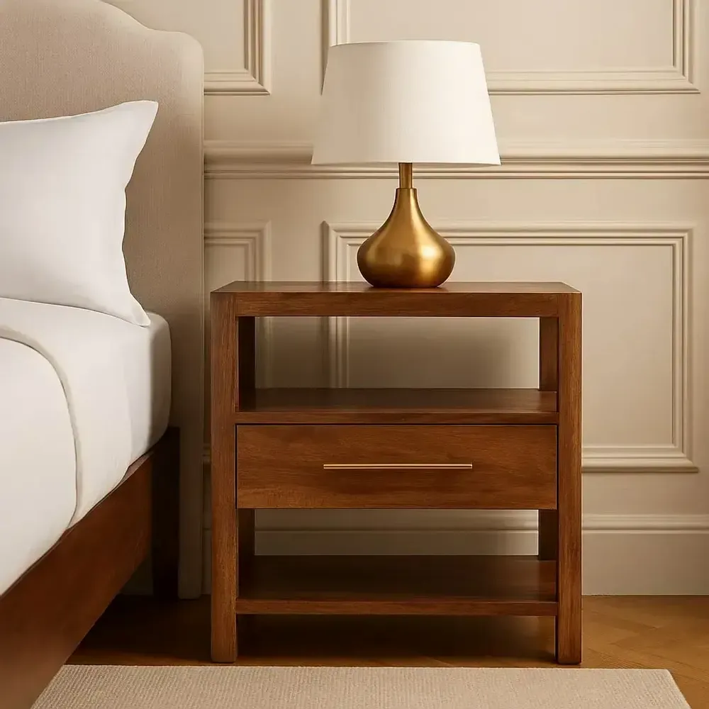 Tables de nuit - Artisan Furniture en bois massif The Caldera Table de chevet Stet, 1 Tiroir, 1 Niche ouverte, Marron - ARTISAN FURNITURE