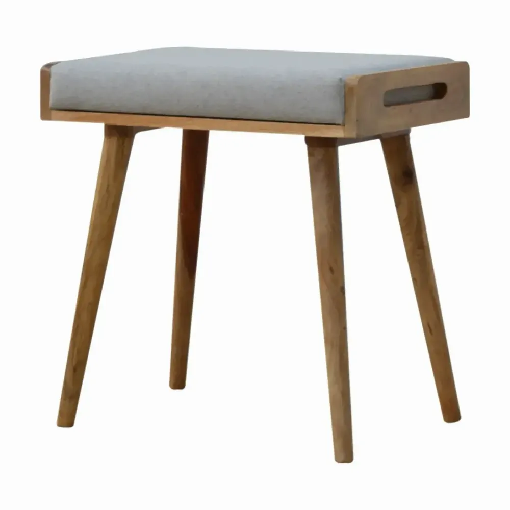Stools - Artisan Furniture Solid Wood Tweed Tray Style Footstool, Upholstered, Nordic Legs, Grey and Brown - ARTISAN FURNITURE
