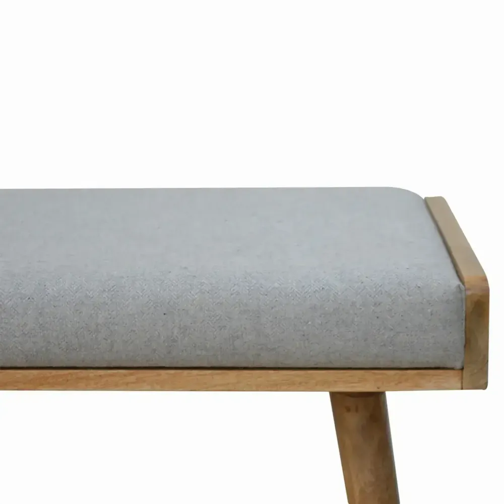 Stools - Artisan Furniture Solid Wood Tweed Tray Style Footstool, Upholstered, Nordic Legs, Grey and Brown - ARTISAN FURNITURE
