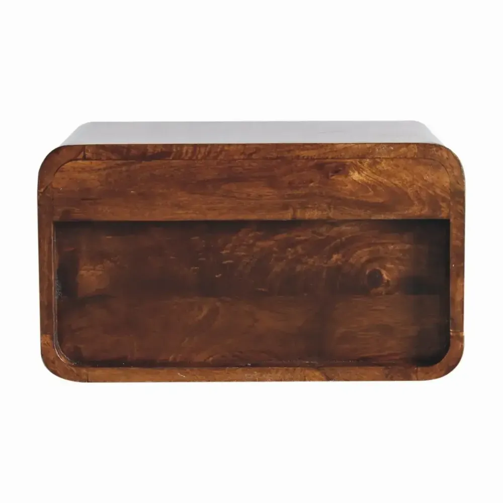 Night tables - Artisan Furniture Solid Wood Large Chestnut Curve Floating Nightstand, 1 Drawer and Open Slot, Dark Brown - ARTISAN FURNITURE