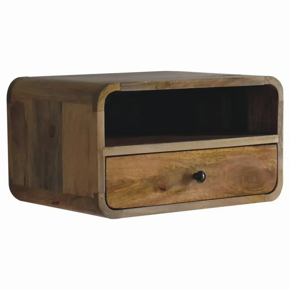 Night tables - Artisan Furniture Solid Wood Large Oak-ish Curve Floating Nightstand, 1 Drawer and Open Slot, Beige - ARTISAN FURNITURE