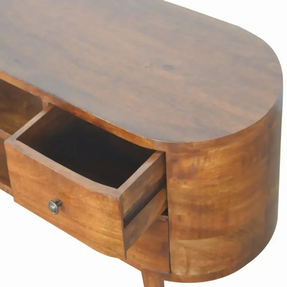 Meubles TV - Artisan Furniture Meuble TV Arrondi en Châtaignier, 4 Tiroirs, 2 Fentes Ouvertes, Marron Foncé - ARTISAN FURNITURE