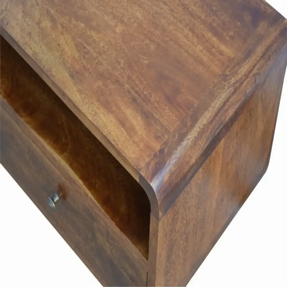 TV stands - Artisan Furniture Solid Wood Curved Chestnut Media Unit, 2 Drawers, 1 Open Slot, Dark Brown - ARTISAN FURNITURE